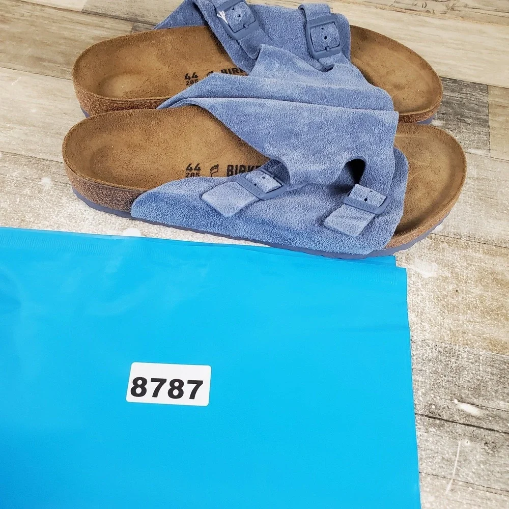 Birkenstock Zurich Mens‎ Slide Sandals 11 Elemental Blue Suede Adjustable Buckle